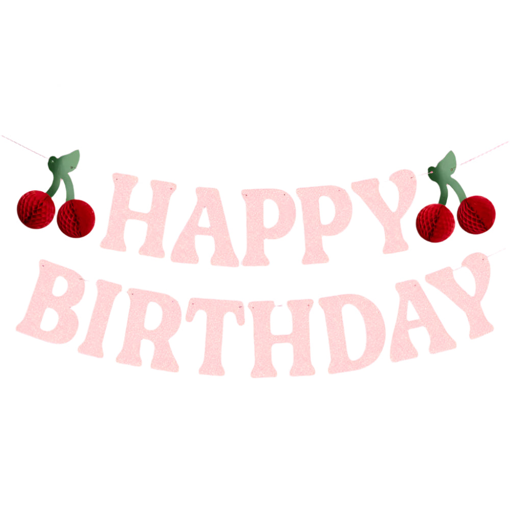 Cherry Bday Banner - 3D glitter banner, Birthday Party Decorations xo, Fetti Cherry Bday Banner - 3D glitter banner, Birthday Party Decorations Bonjour Fete - Party Supplies