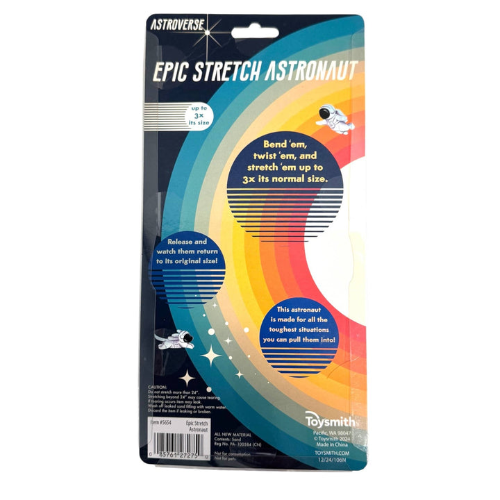 Back of the Epic Stretch Astronaut card with bend, twist, and stretch instructions for screen free play