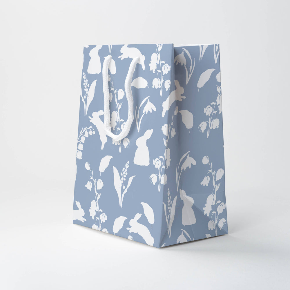 Wedgwood Blue Bunny & Lily Gift Bag (Spring/Easter Packaging JOSIL Paperie & Gift Wedgwood Blue Bunny & Lily Gift Bag (Spring/Easter Packaging Bonjour Fete - Party Supplies