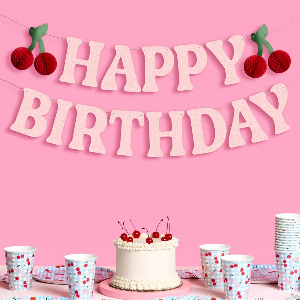 Cherry Bday Banner - 3D glitter banner, Birthday Party Decorations xo, Fetti Cherry Bday Banner - 3D glitter banner, Birthday Party Decorations Bonjour Fete - Party Supplies