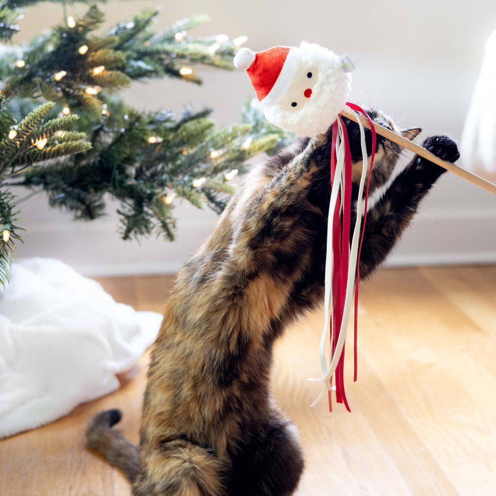 Holiday Santa Cat Christmas Teaser Wand Toy Pearhead Holiday Santa Cat Christmas Teaser Wand Toy Bonjour Fete - Party Supplies