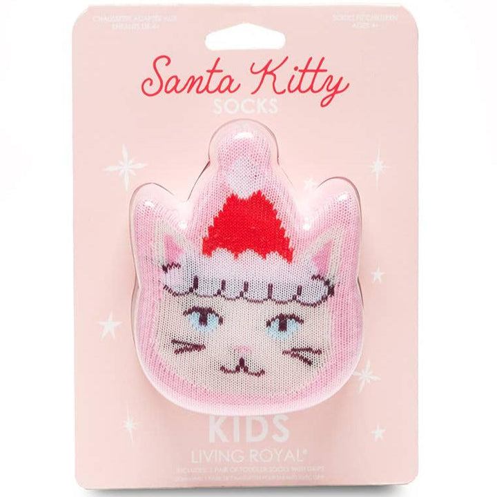 3D Packaged Crew Socks - Kids - Holiday - Santa Kitty -Pink Living Royal Bonjour Fete - Party Supplies