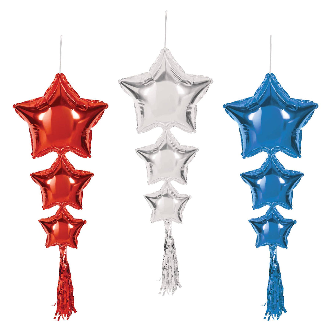 Beistle Star Balloons with Tassels (red, silver & blue 3 pk) Beistle Beistle Star Balloons with Tassels (red, silver & blue 3 pk) Bonjour Fete - Party Supplies