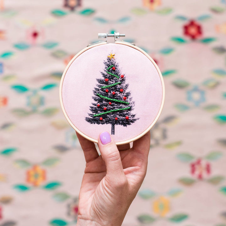 Christmas Tree Embroidery Hoop Kit: Light Blue