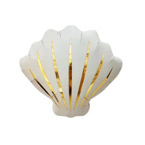 White seashell-shaped foil balloon — coastal party decor for beach, mermaid & bridal celebrations