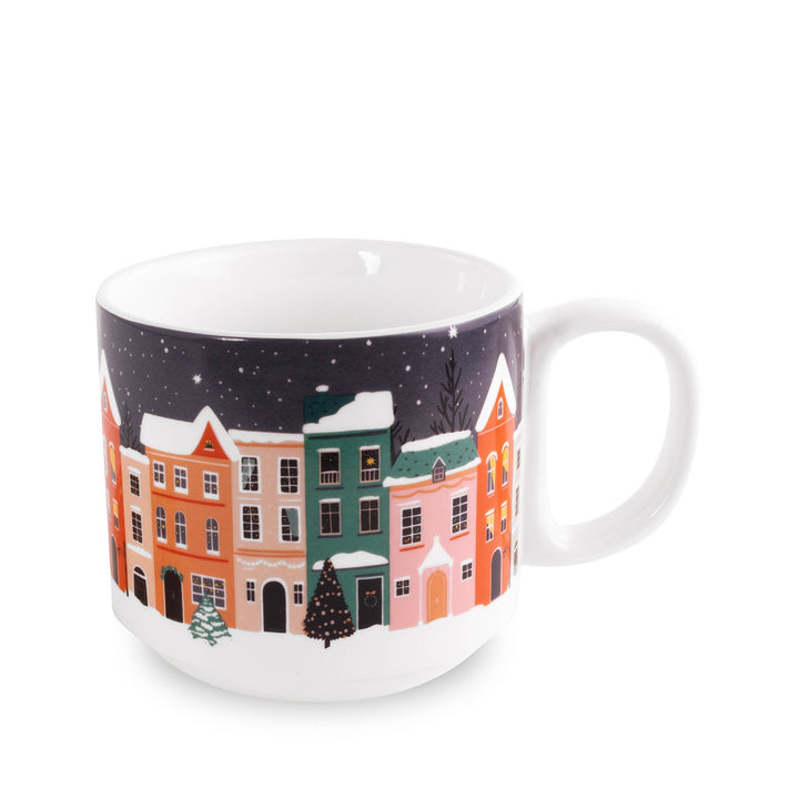 Holiday Village Ceramic Mug With Coaster Bonjour Fete Party Supplies Christmas Holiday Kitchen & Entertaining