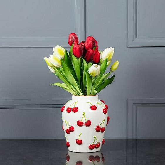 Large Vase with Cherries-8"H Abbott Large Vase with Cherries-8"H Bonjour Fete - Party Supplies