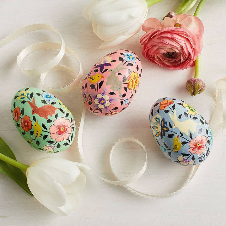 Bunnies & Birds Kashmiri Eggs - Set of 3 SERRV International Bunnies & Birds Kashmiri Eggs - Set of 3 Bonjour Fete - Party Supplies