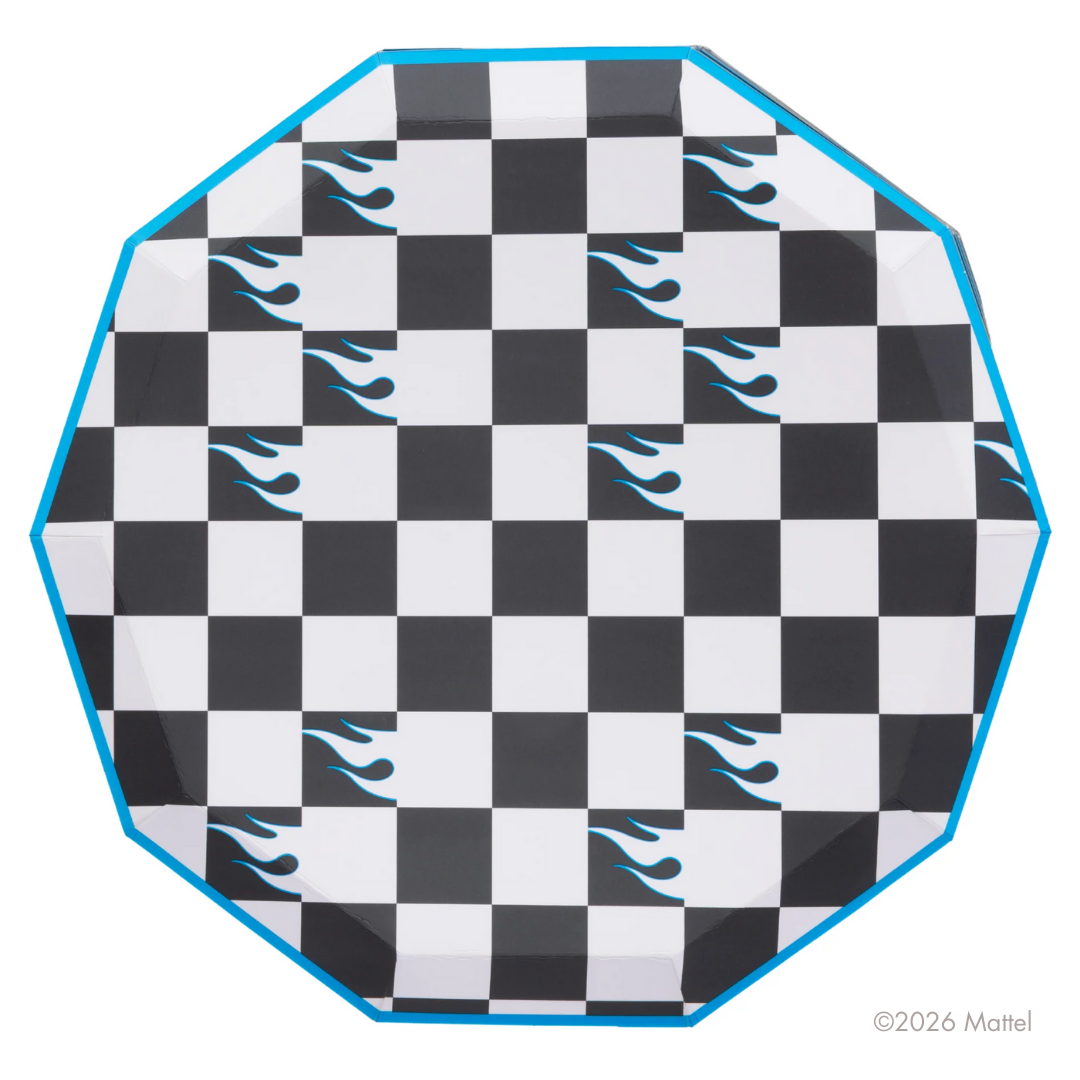 HOT WHEELS™ X BONJOUR FETE BLACK CHECKER LARGE PLATES Bonjour Fete Plates HOT WHEELS™ X BONJOUR FETE BLACK CHECKER LARGE PLATES Bonjour Fete - Party Supplies