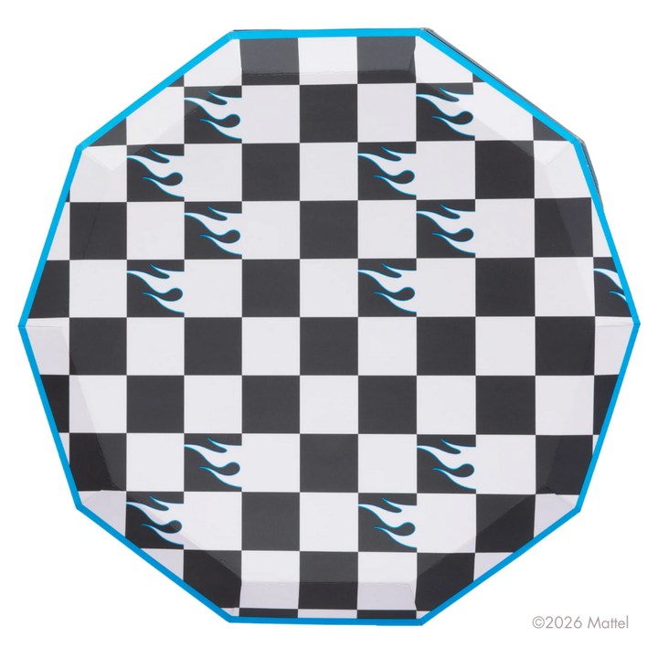 HOT WHEELS™ X BONJOUR FETE BLACK CHECKER LARGE PLATES Bonjour Fete Plates HOT WHEELS™ X BONJOUR FETE BLACK CHECKER LARGE PLATES Bonjour Fete - Party Supplies