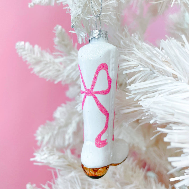 PINK BOW COWBOY BOOT CHRISTMAS ORNAMENT Rock Paper Scissors Christmas Ornament Bonjour Fete - Party Supplies