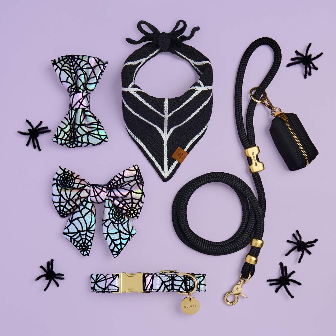 Holographic Spiderweb Bow Tie Collar