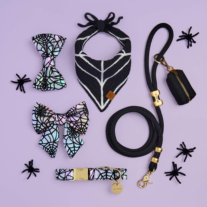 Holographic Spiderweb Bow Tie Collar