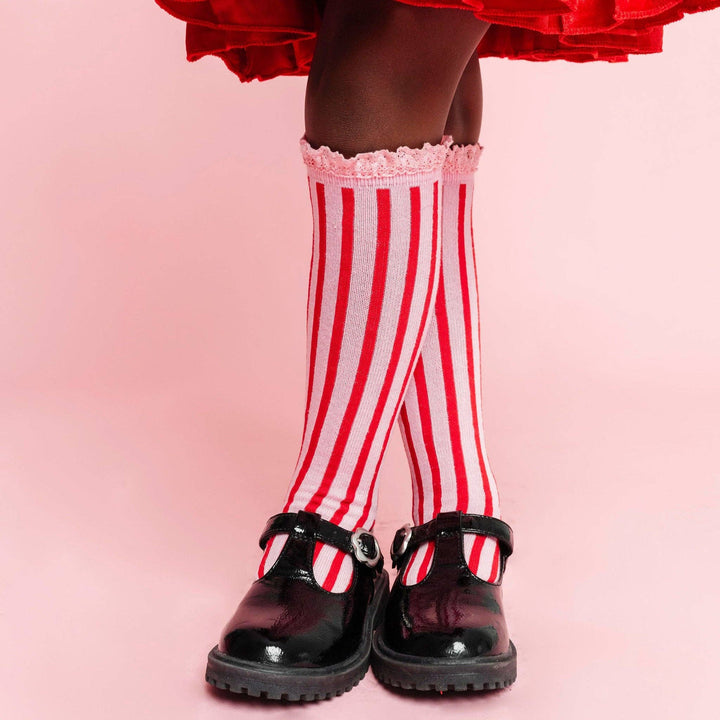 Candy Stripe Lace Top Knee High Socks: 4-6 YEARS Little Stocking Co. Candy Stripe Lace Top Knee High Socks: 4-6 YEARS Bonjour Fete - Party Supplies