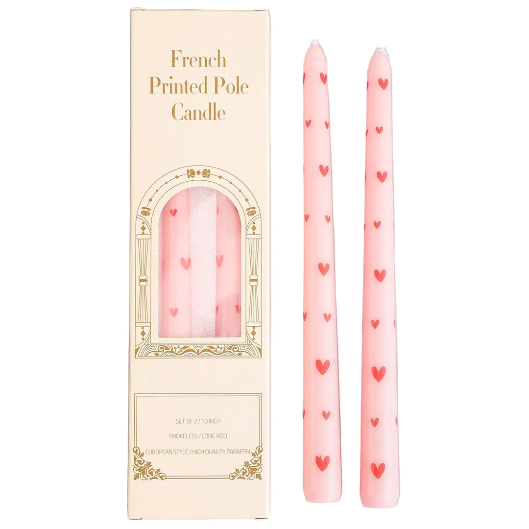 FRENCH HEART PRINTED POLE CANDLE: PINK / 1 SIZE Girly FRENCH HEART PRINTED POLE CANDLE: PINK / 1 SIZE Bonjour Fete - Party Supplies