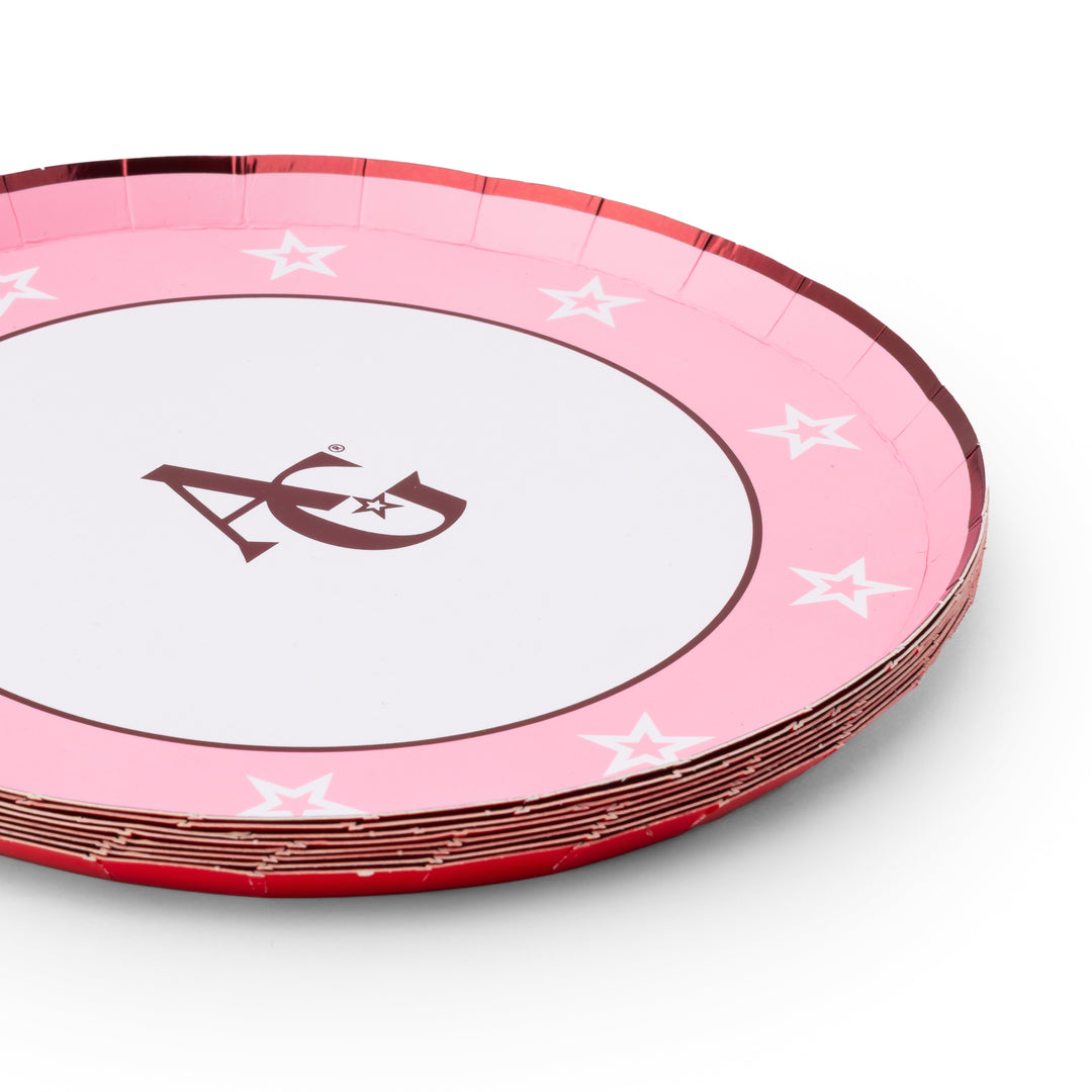 AMERICAN GIRL® X BONJOUR FETE PINK LOGO SMALL PLATES Bonjour Fete Plates AMERICAN GIRL® X BONJOUR FETE PINK LOGO SMALL PLATES Bonjour Fete - Party Supplies