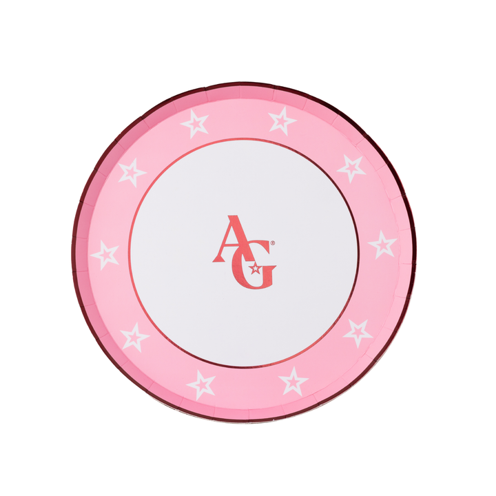 AMERICAN GIRL® X BONJOUR FETE PINK LOGO SMALL PLATES Bonjour Fete Plates AMERICAN GIRL® X BONJOUR FETE PINK LOGO SMALL PLATES Bonjour Fete - Party Supplies