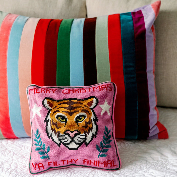 Filthy Animal Needlepoint Pillow Bonjour Fete Party Supplies Holiday Pillows & Linens