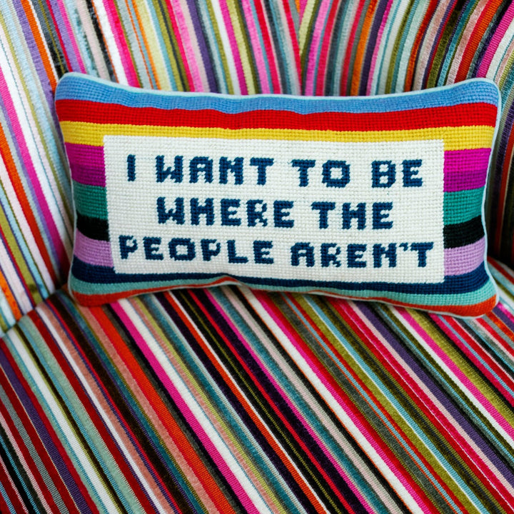 Where the People Aren't Needlepoint Pillow Bonjour Fete Party Supplies Home Decor