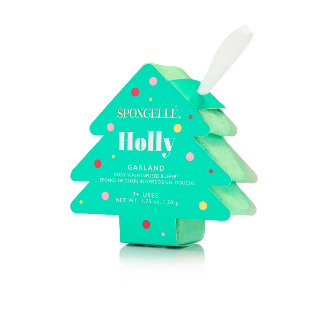 HOLLY GARLAND CHRISTMAS TREE SHOWER BUFFER SPONGE Spongellé Body Wash Infused Buffer HOLLY GARLAND CHRISTMAS TREE SHOWER BUFFER SPONGE Bonjour Fete - Party Supplies