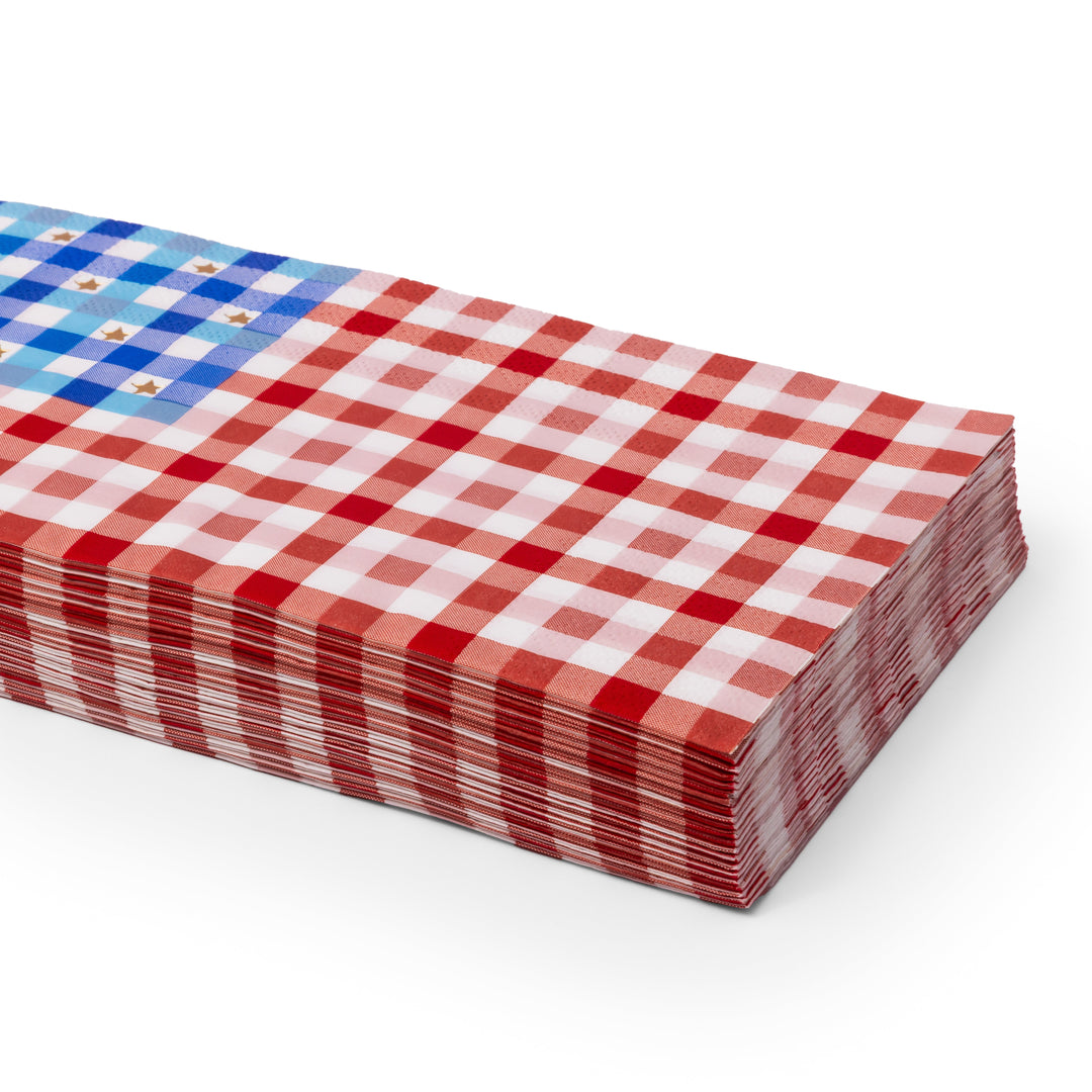 AMERICAN FLAG GINGHAM GUEST TOWELS Bonjour Fete Napkins AMERICAN FLAG GINGHAM GUEST TOWELS Bonjour Fete - Party Supplies