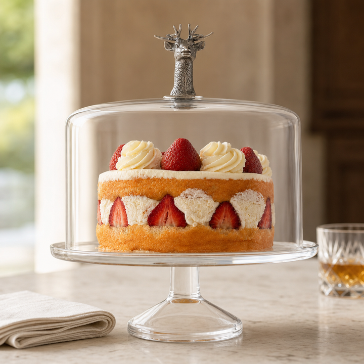 Elk Head Knob Glass Covered Cake / Dessert Stand