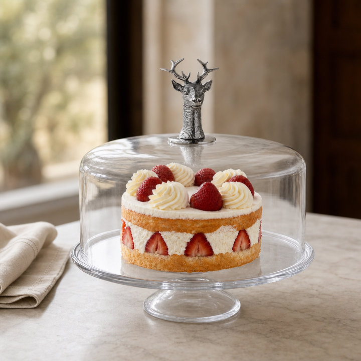Elk Head Knob Glass Covered Cake / Dessert Stand