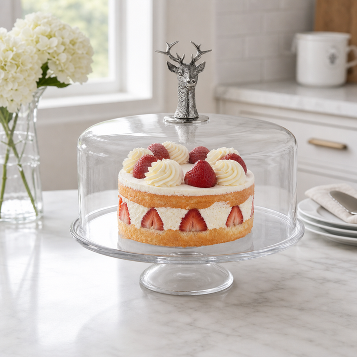 Elk Head Knob Glass Covered Cake / Dessert Stand
