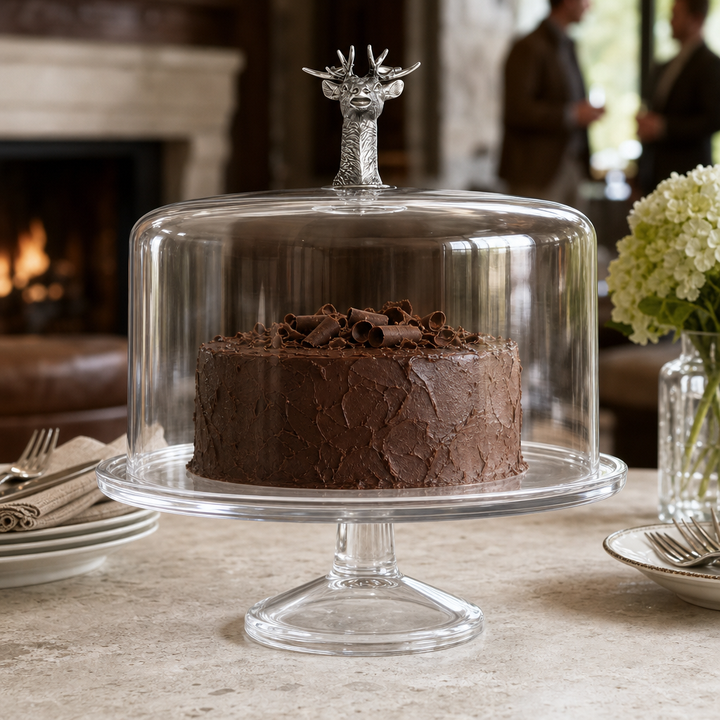 Elk Head Knob Glass Covered Cake / Dessert Stand