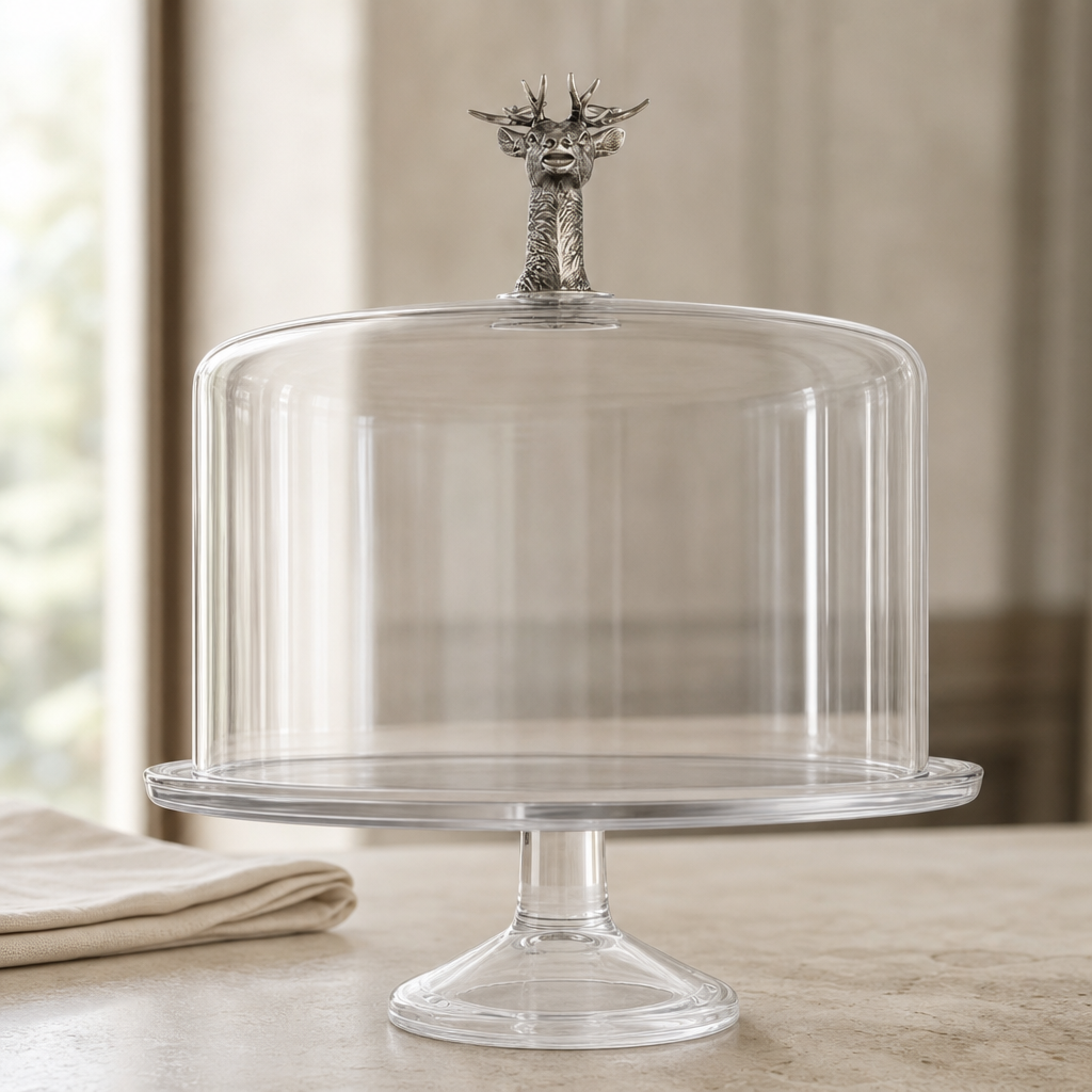 Elk Head Knob Glass Covered Cake / Dessert Stand