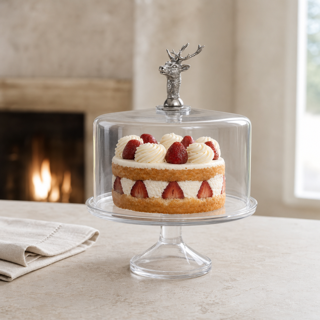 Elk Head Knob Glass Covered Cake / Dessert Stand