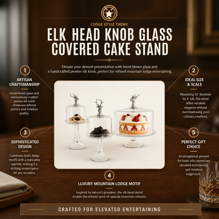Elk Head Knob Glass Covered Cake / Dessert Stand