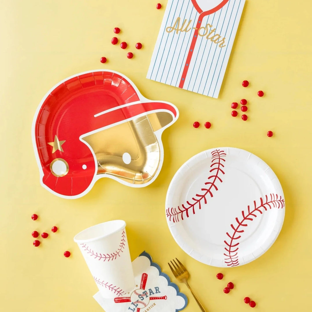 BASEBALL HELMET SHAPED PLATES My Mind’s Eye Plates Bonjour Fete - Party Supplies