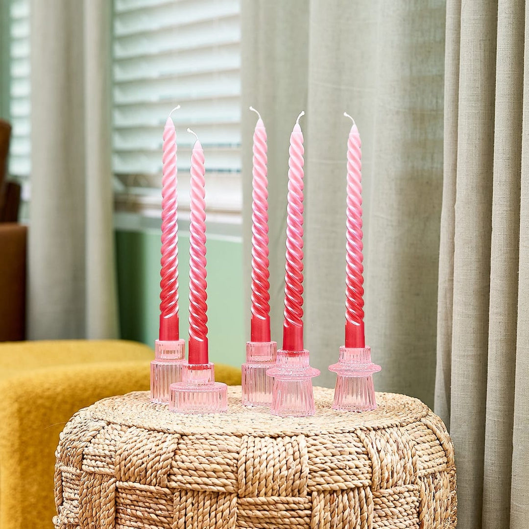 Spiral pink ombre taper candles for tablescapes and party decor