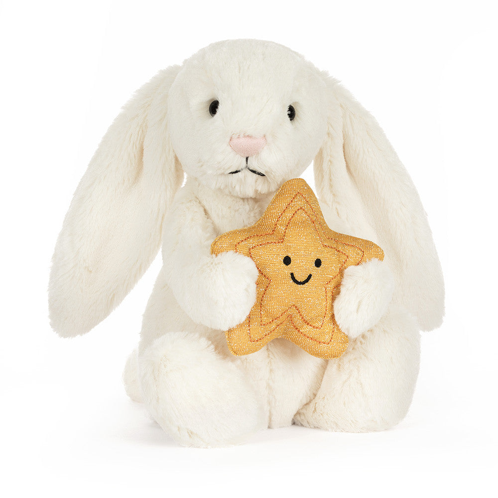 CREAM BUNNY WITH STAR BY JELLYCAT Jellycat Dolls & Stuffed Animals CREAM BUNNY WITH STAR BY JELLYCAT Bonjour Fete - Party Supplies
