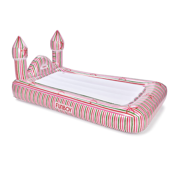 Holiday stripe castle kids air mattress on white