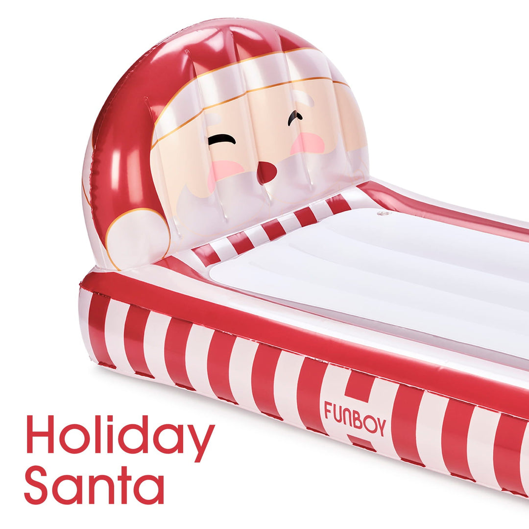 Close-up of the Santa face headboard on the kids air mattress