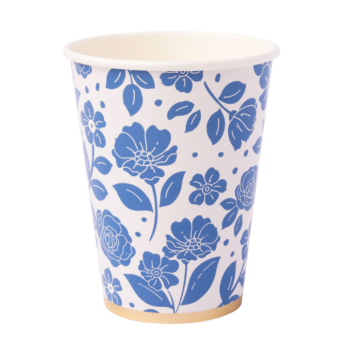 BELLE BLUE ELEGANT FLORAL CUPS Bonjour Fete Cups BELLE BLUE ELEGANT FLORAL CUPS Bonjour Fete - Party Supplies