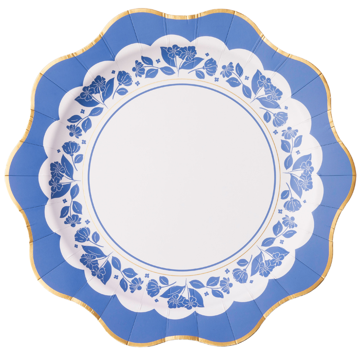 BELLE BLUE ELEGANT FLORAL DINNER PLATES Bonjour Fete Plates BELLE BLUE ELEGANT FLORAL DINNER PLATES Bonjour Fete - Party Supplies
