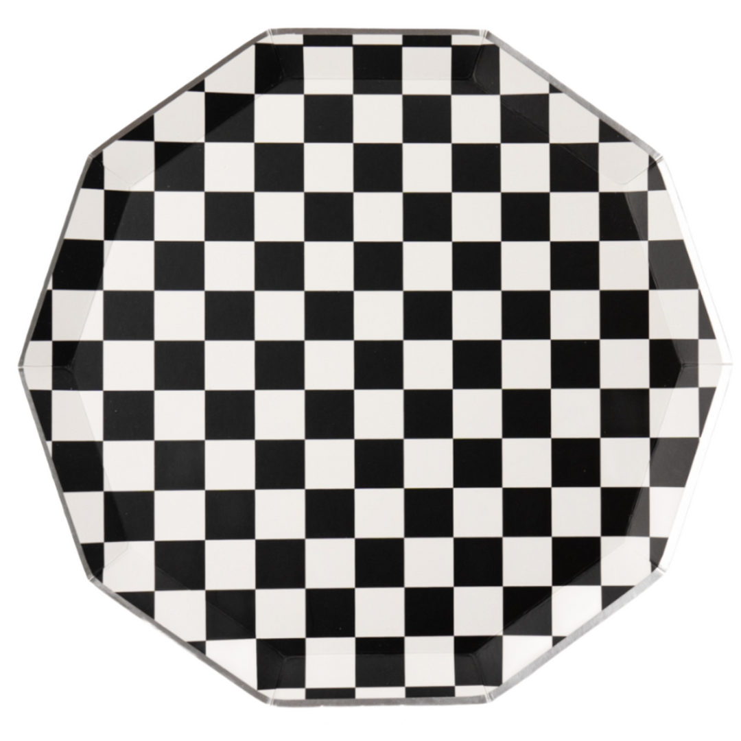 BLACK & WHITE SIGNATURE CHECKER DINNER PLATES Bonjour Fete Plates Bonjour Fete - Party Supplies