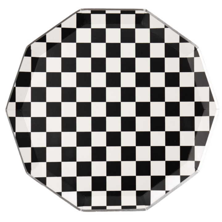 BLACK & WHITE SIGNATURE CHECKER DINNER PLATES Bonjour Fete Plates Bonjour Fete - Party Supplies