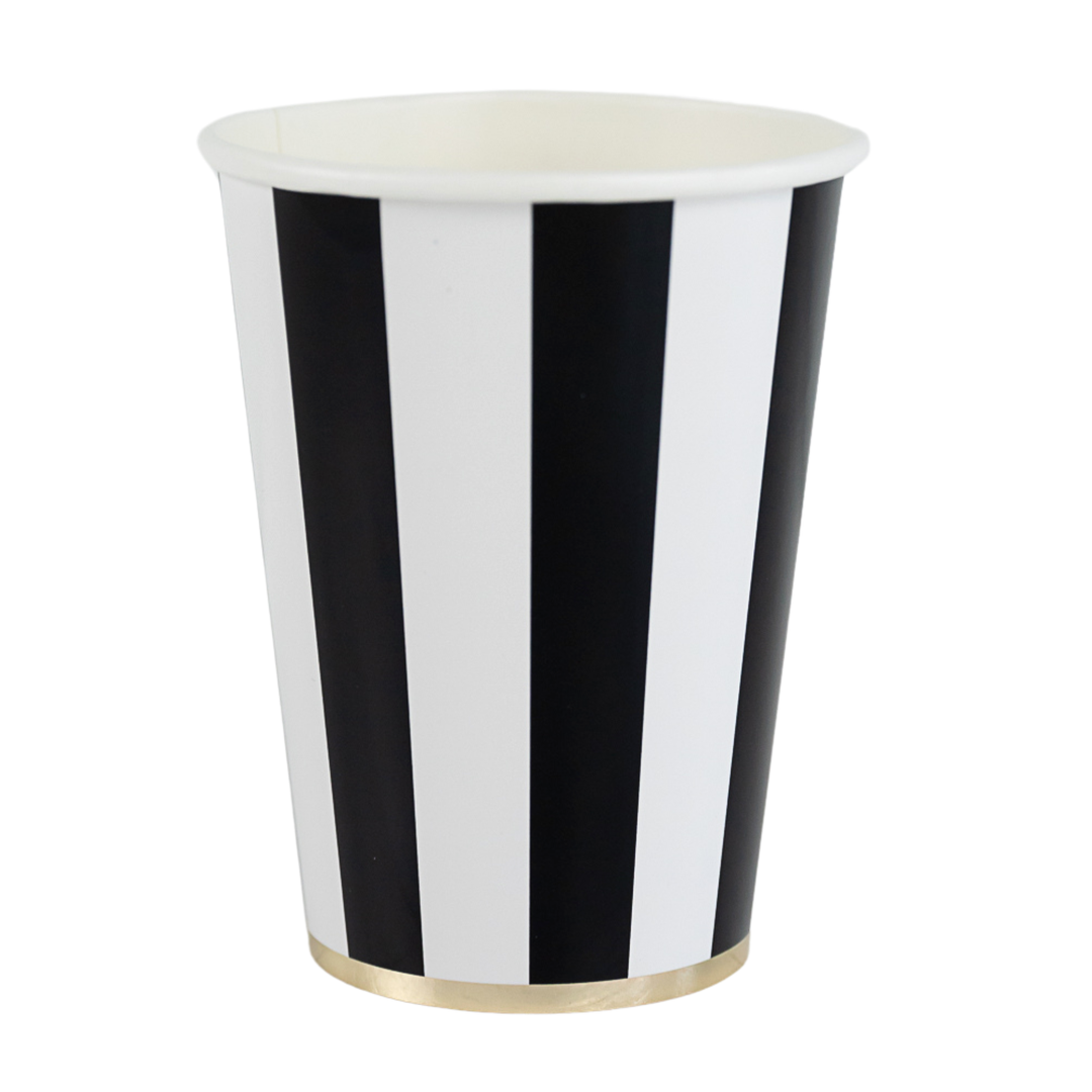 BLACK NOIR SIGNATURE CABANA STRIPE CUPS Bonjour Fete Cups BLACK NOIR SIGNATURE CABANA STRIPE CUPS Bonjour Fete - Party Supplies