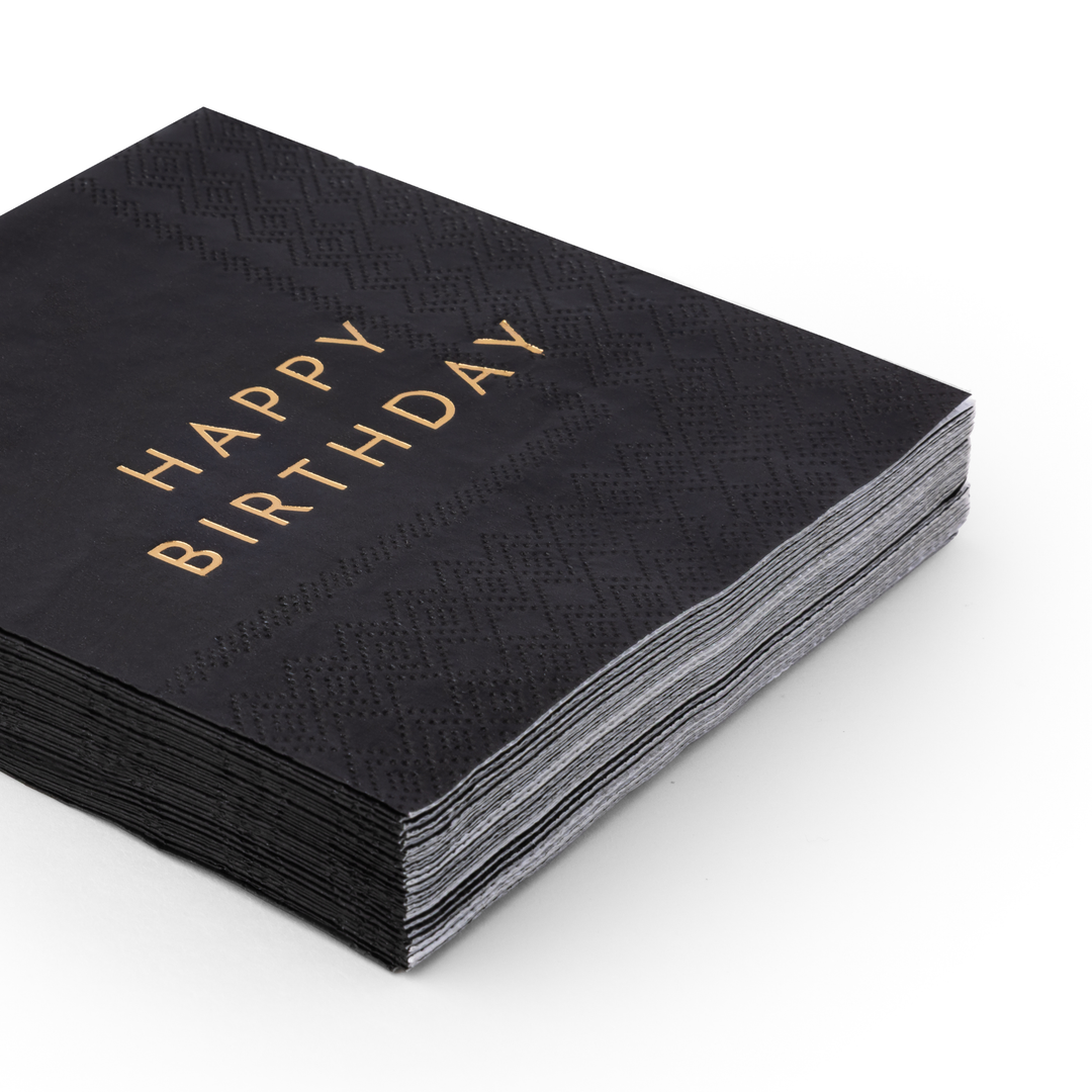 BLACK NOIR HAPPY BIRTHDAY COCKTAIL NAPKINS Bonjour Fete Napkins BLACK NOIR HAPPY BIRTHDAY COCKTAIL NAPKINS Bonjour Fete - Party Supplies