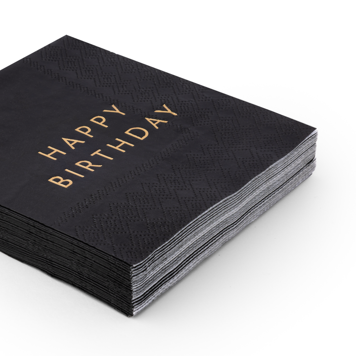 BLACK NOIR HAPPY BIRTHDAY COCKTAIL NAPKINS Bonjour Fete Napkins BLACK NOIR HAPPY BIRTHDAY COCKTAIL NAPKINS Bonjour Fete - Party Supplies