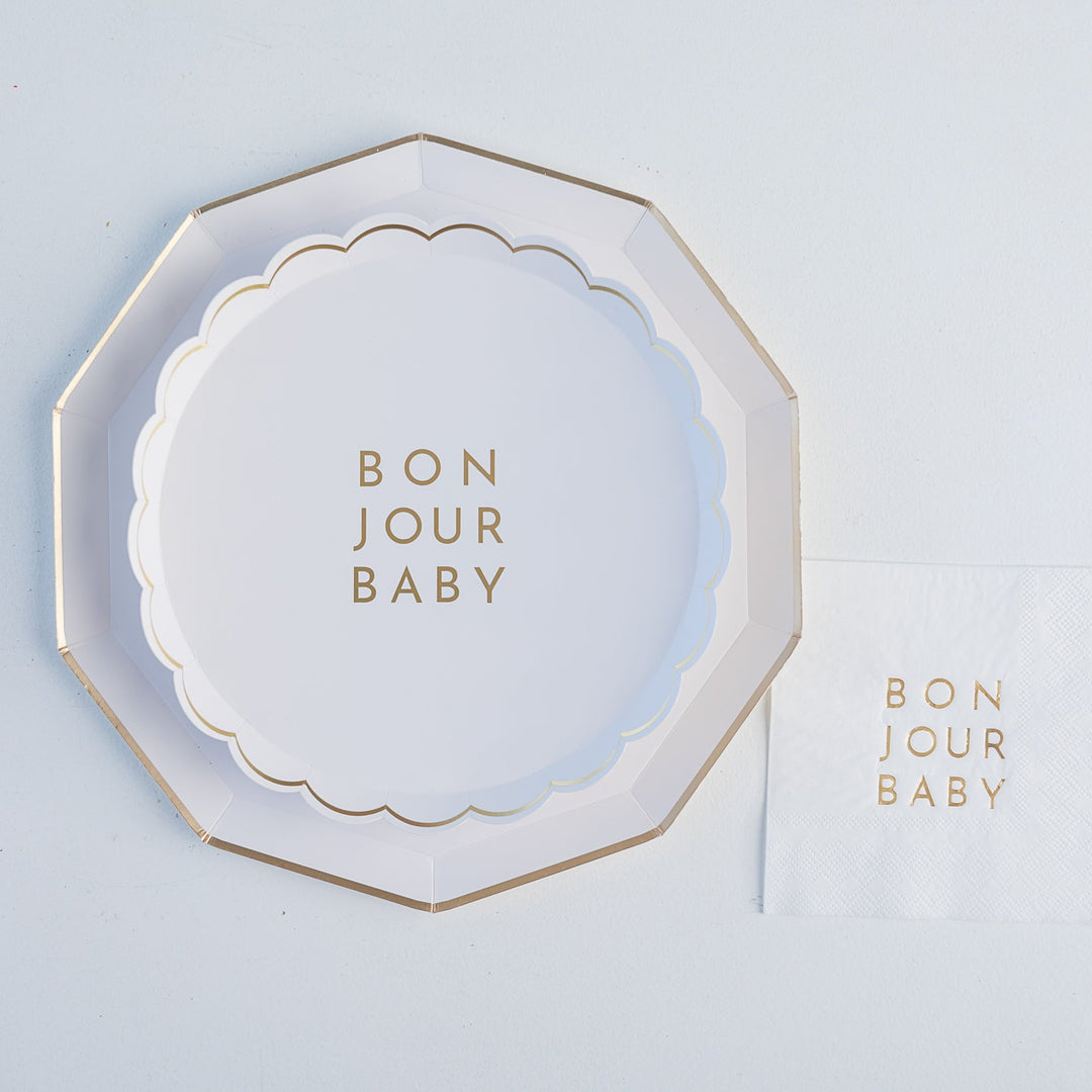 BONJOUR BABY BLANC WHITE SMALL PLATES Bonjour Fete Plates BONJOUR BABY BLANC WHITE SMALL PLATES Bonjour Fete - Party Supplies