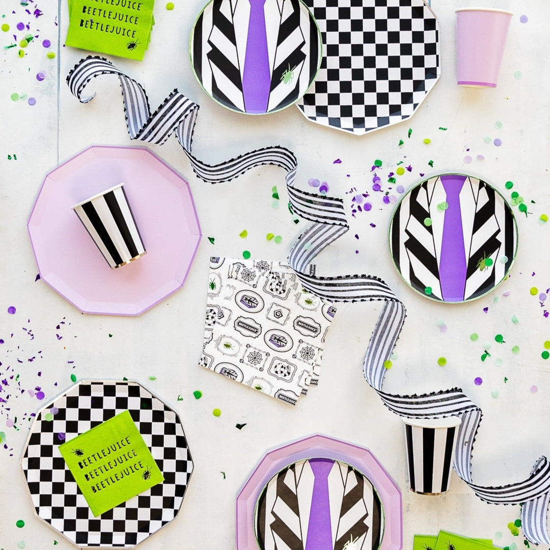 BLACK & WHITE SIGNATURE CHECKER DINNER PLATES Bonjour Fete Plates Bonjour Fete - Party Supplies