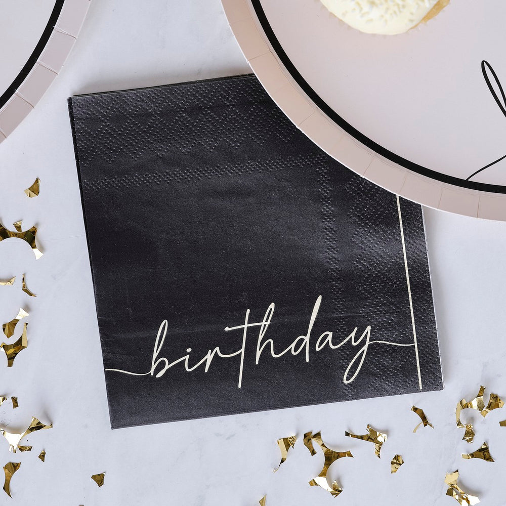 BEIGE & BLACK BIRTHDAY NAPKINS Ginger Ray UK Bonjour Fete - Party Supplies