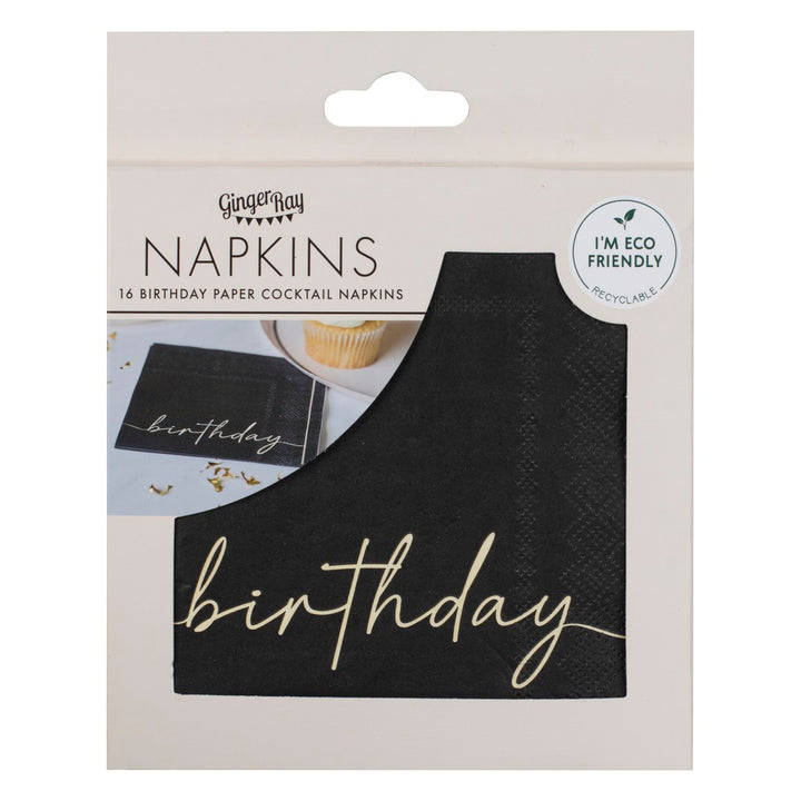 BEIGE & BLACK BIRTHDAY NAPKINS Ginger Ray UK Bonjour Fete - Party Supplies