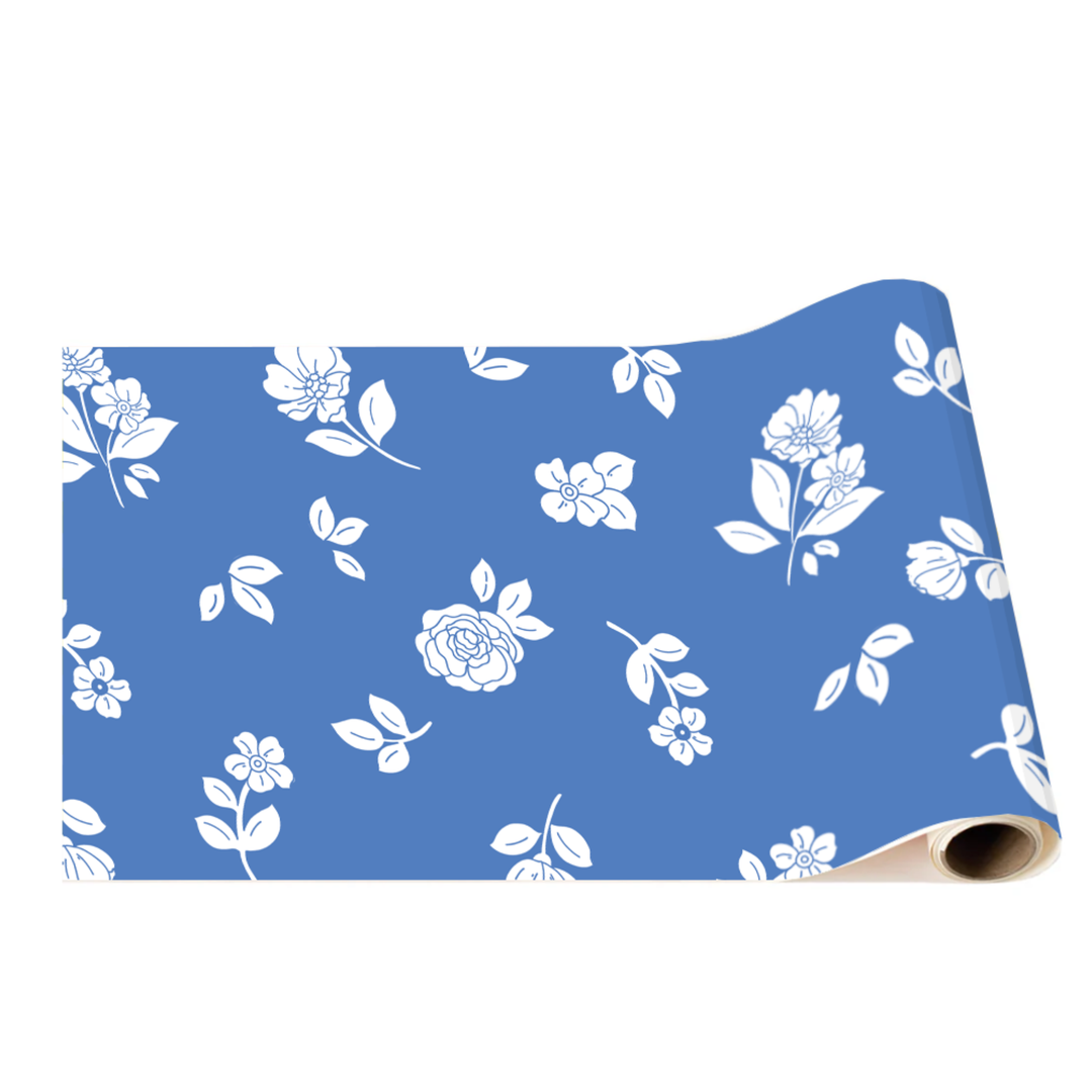 BELLE BLUE ELEGANT FLORAL TABLE RUNNER Bonjour Fête Table Covers & Placemats BELLE BLUE ELEGANT FLORAL TABLE RUNNER Bonjour Fete - Party Supplies