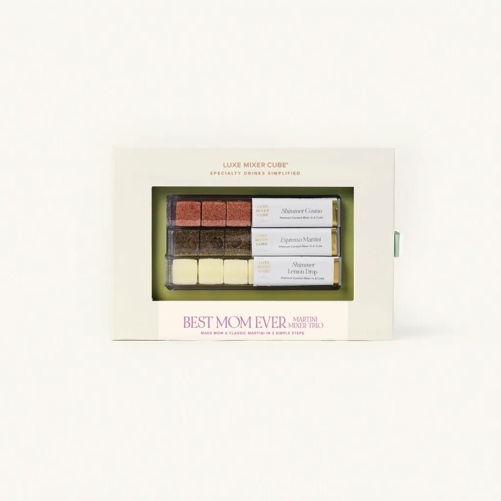 Mom martini mixer trio gift box with espresso martini, cosmo, and lemon drop cubes